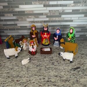 Nativity Set vintage crocheted knit handmade 12 piece Jesus Wisemen Mary Sheep